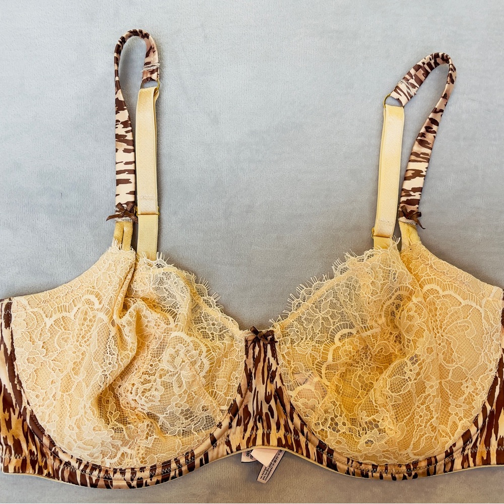 Victoria's Secret Lace and Animal Print Bra - Cream and Brown